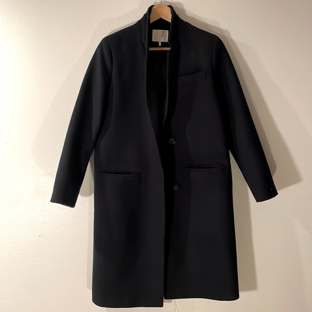 Oak and Fort Navy Blue Single Breast Mid-Length Coat